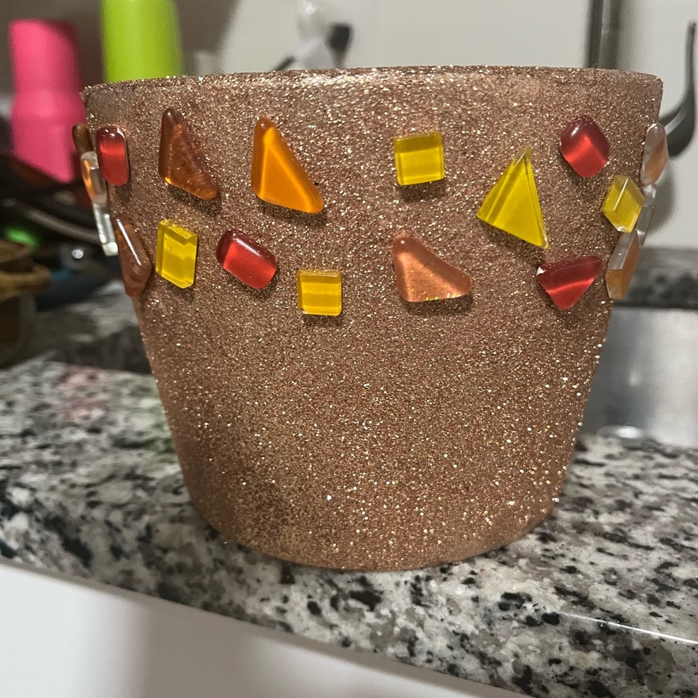 Decorative Brown Pot with Colorful Accents